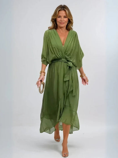 Anna | Damen Fließendes Midikleid mit Bindeschleife vorne