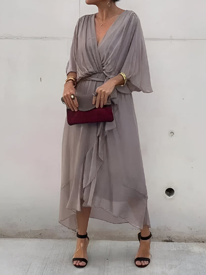 Anna | Damen Fließendes Midikleid mit Bindeschleife vorne
