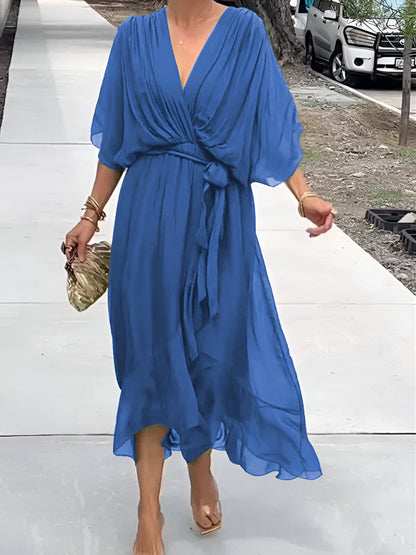 Anna | Damen Fließendes Midikleid mit Bindeschleife vorne