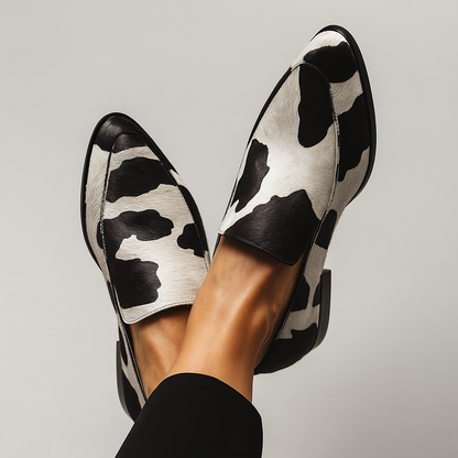 Magdalena | Damen Einzigartige Slip-On-Schuhe mit Kuhmuster
