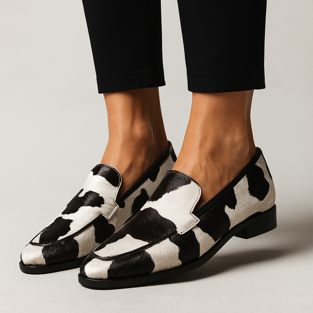 Magdalena | Damen Einzigartige Slip-On-Schuhe mit Kuhmuster