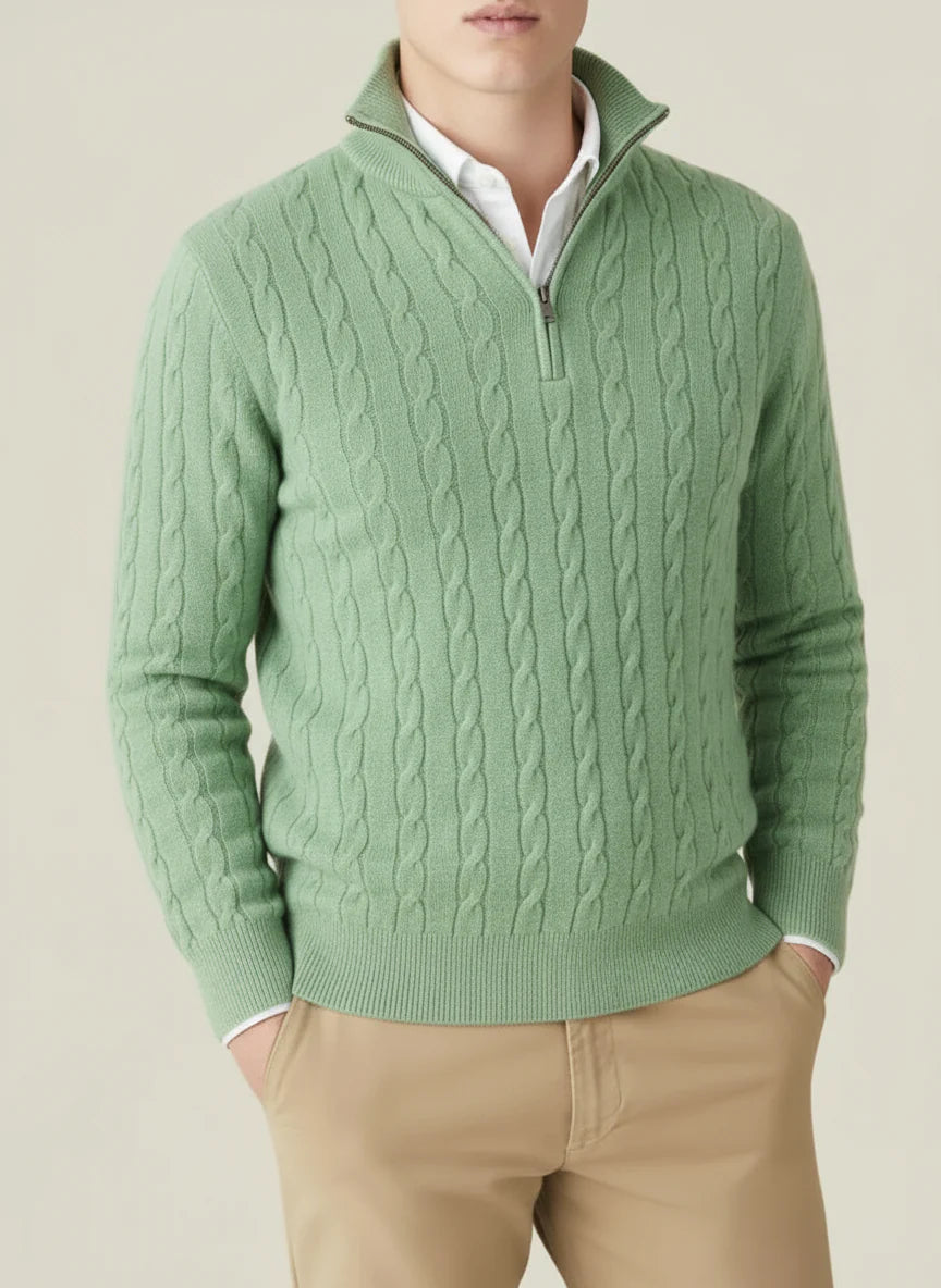 Josef | Herren Frühling Zopfmuster Pullover mit Halbem Reißverschluss