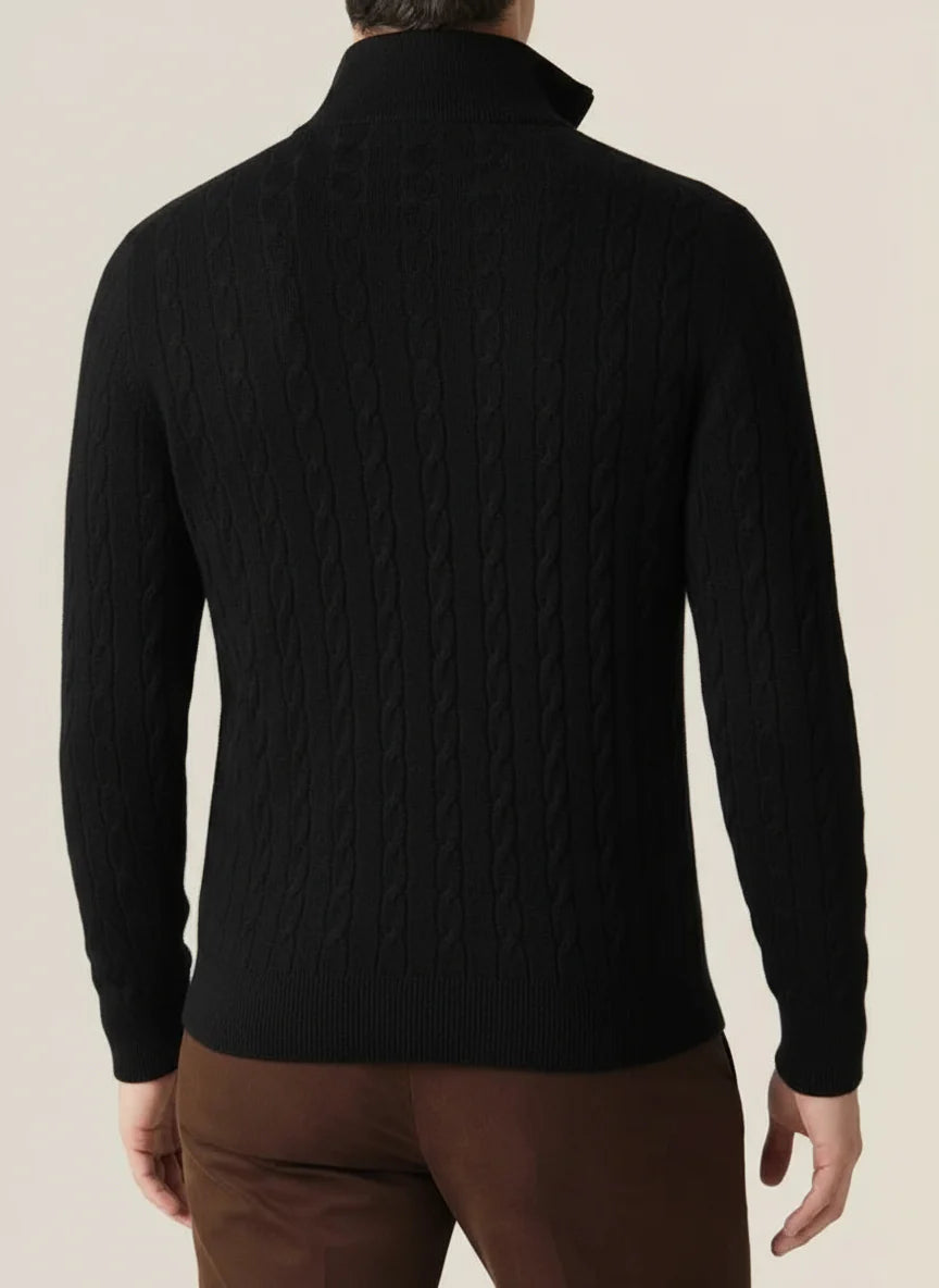 Josef | Herren Frühling Zopfmuster Pullover mit Halbem Reißverschluss