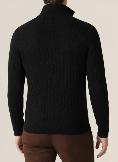 Josef | Herren Frühling Zopfmuster Pullover mit Halbem Reißverschluss