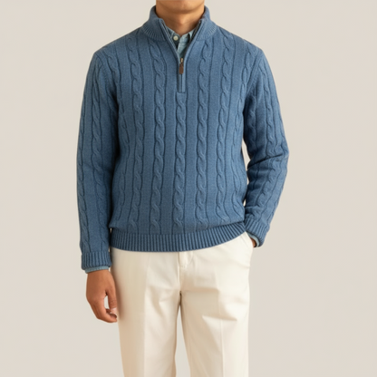 Josef | Herren Frühling Zopfmuster Pullover mit Halbem Reißverschluss