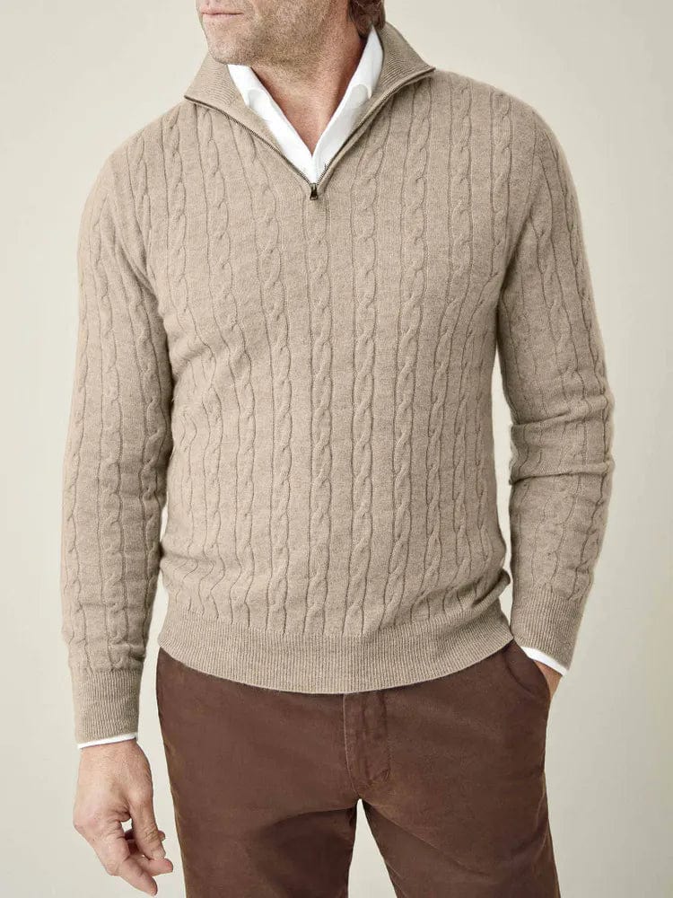 Josef | Herren Frühling Zopfmuster Pullover mit Halbem Reißverschluss