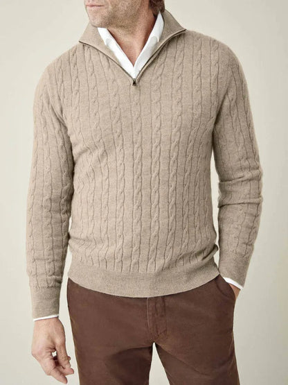 Josef | Herren Frühling Zopfmuster Pullover mit Halbem Reißverschluss