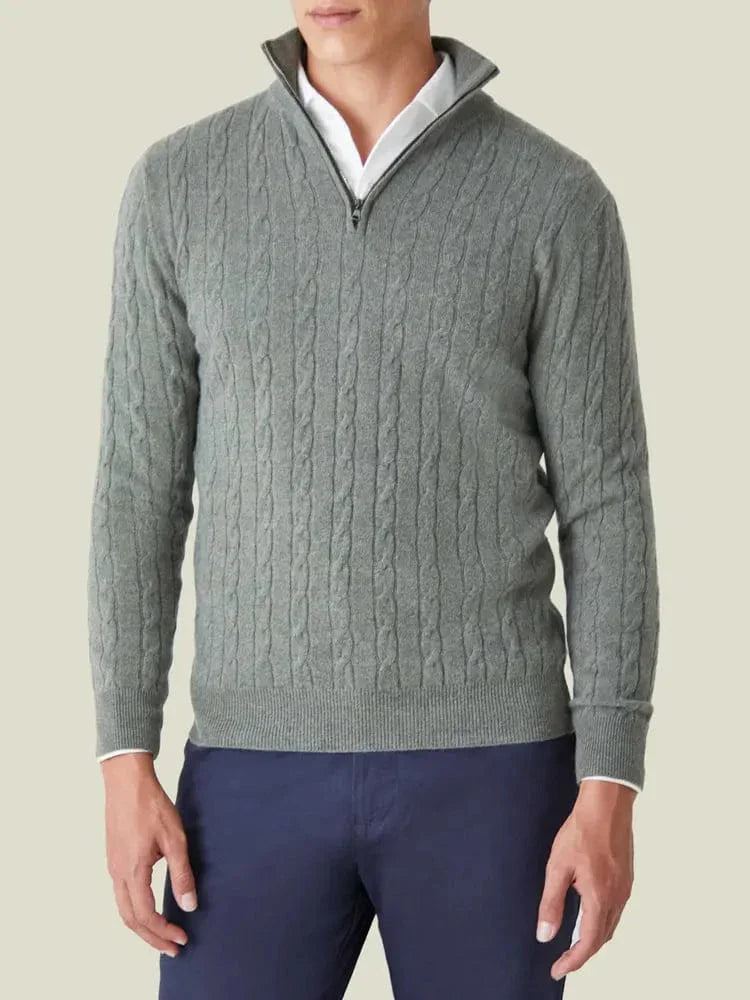 Josef | Herren Frühling Zopfmuster Pullover mit Halbem Reißverschluss
