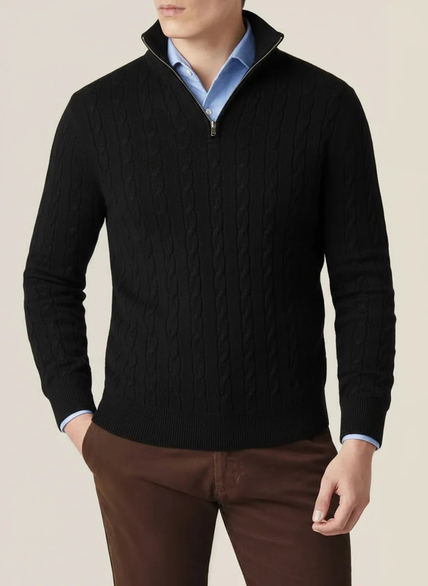 Josef | Herren Frühling Zopfmuster Pullover mit Halbem Reißverschluss