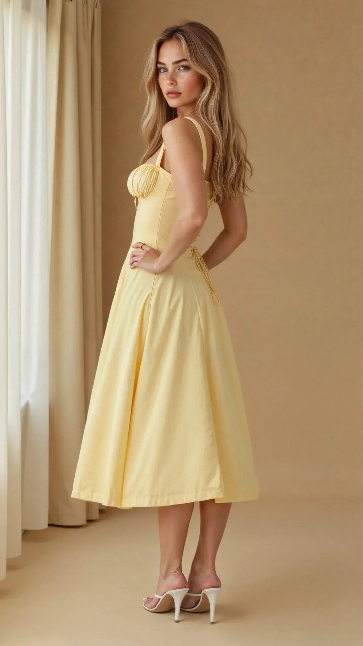 Lara | Damen zeitloses strukturiertes Midikleid