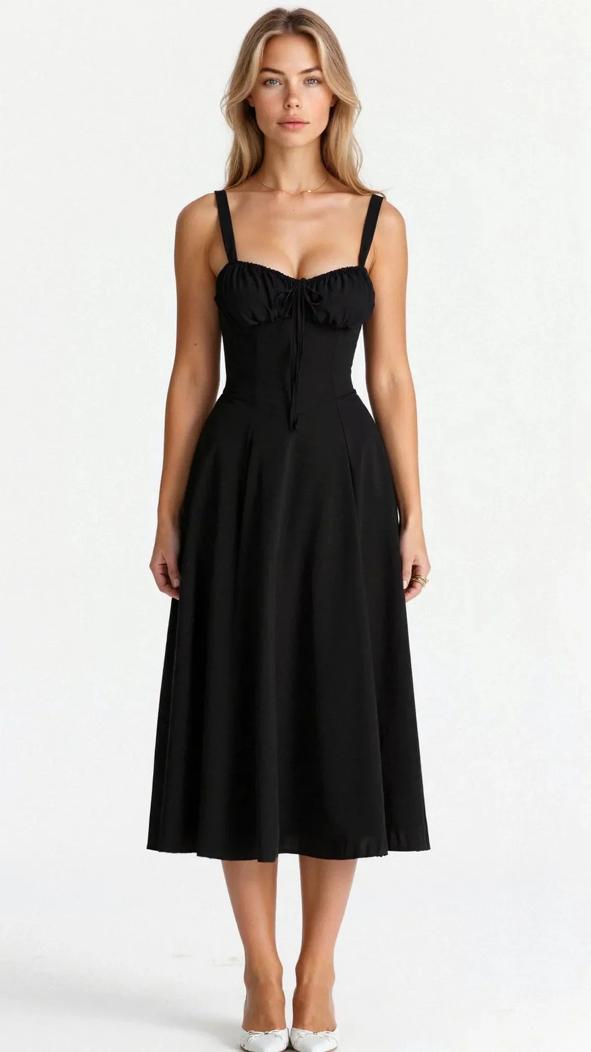 Lara | Damen zeitloses strukturiertes Midikleid