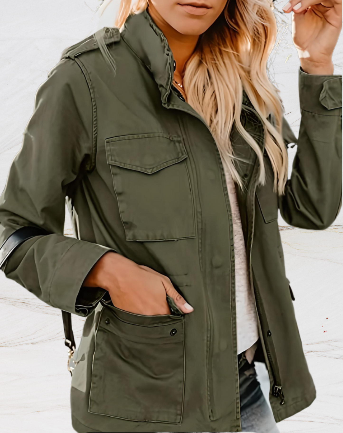 Sandra | Damen Lässige Utility-Jacke mit Reißverschluss