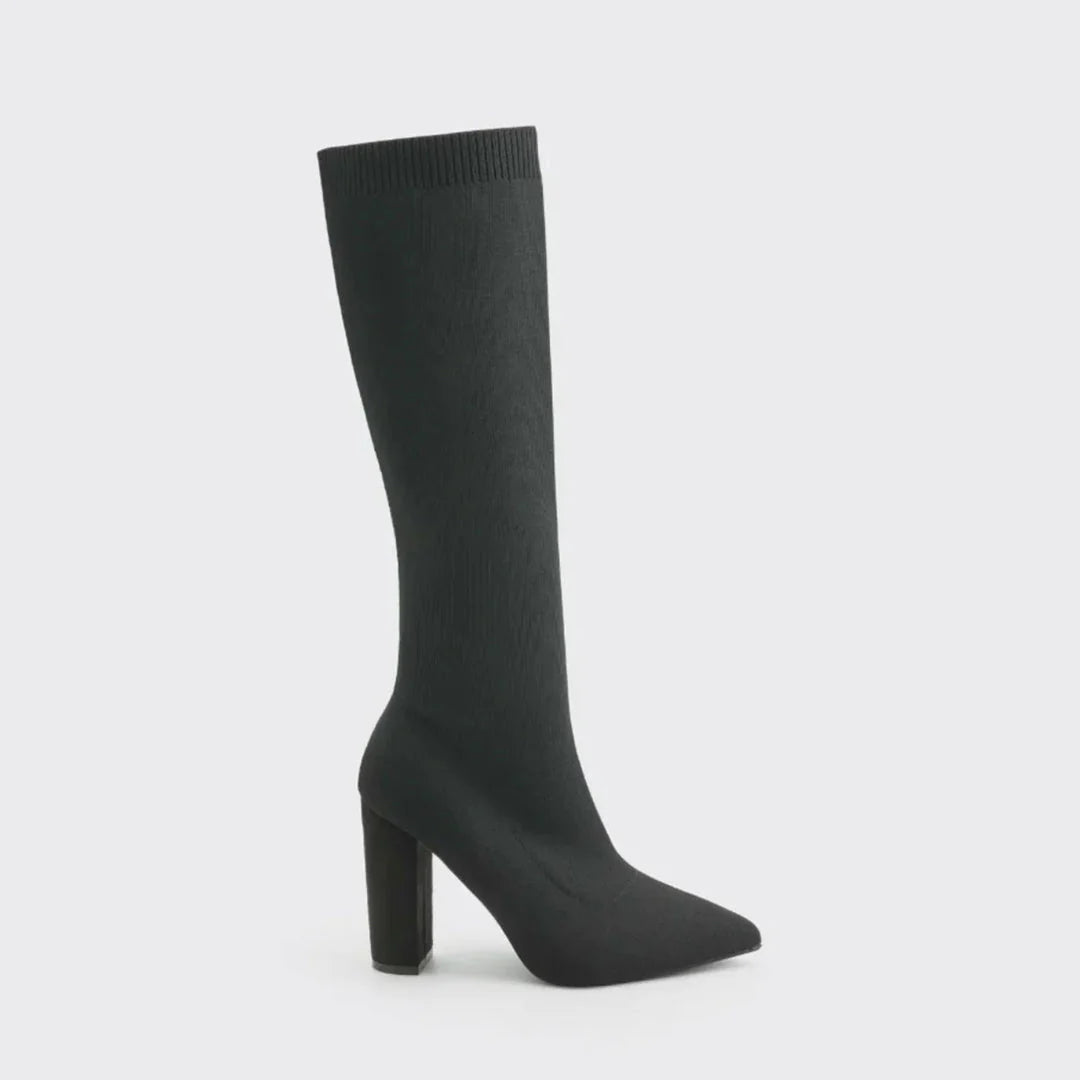 Angela | Damen Herbst Strickstiefel mit Hohem Absatz