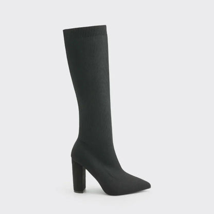 Angela | Damen Herbst Strickstiefel mit Hohem Absatz
