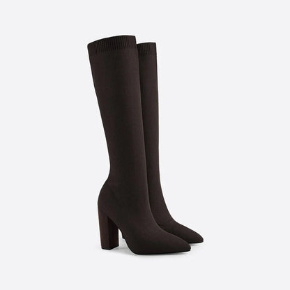 Angela | Damen Herbst Strickstiefel mit Hohem Absatz