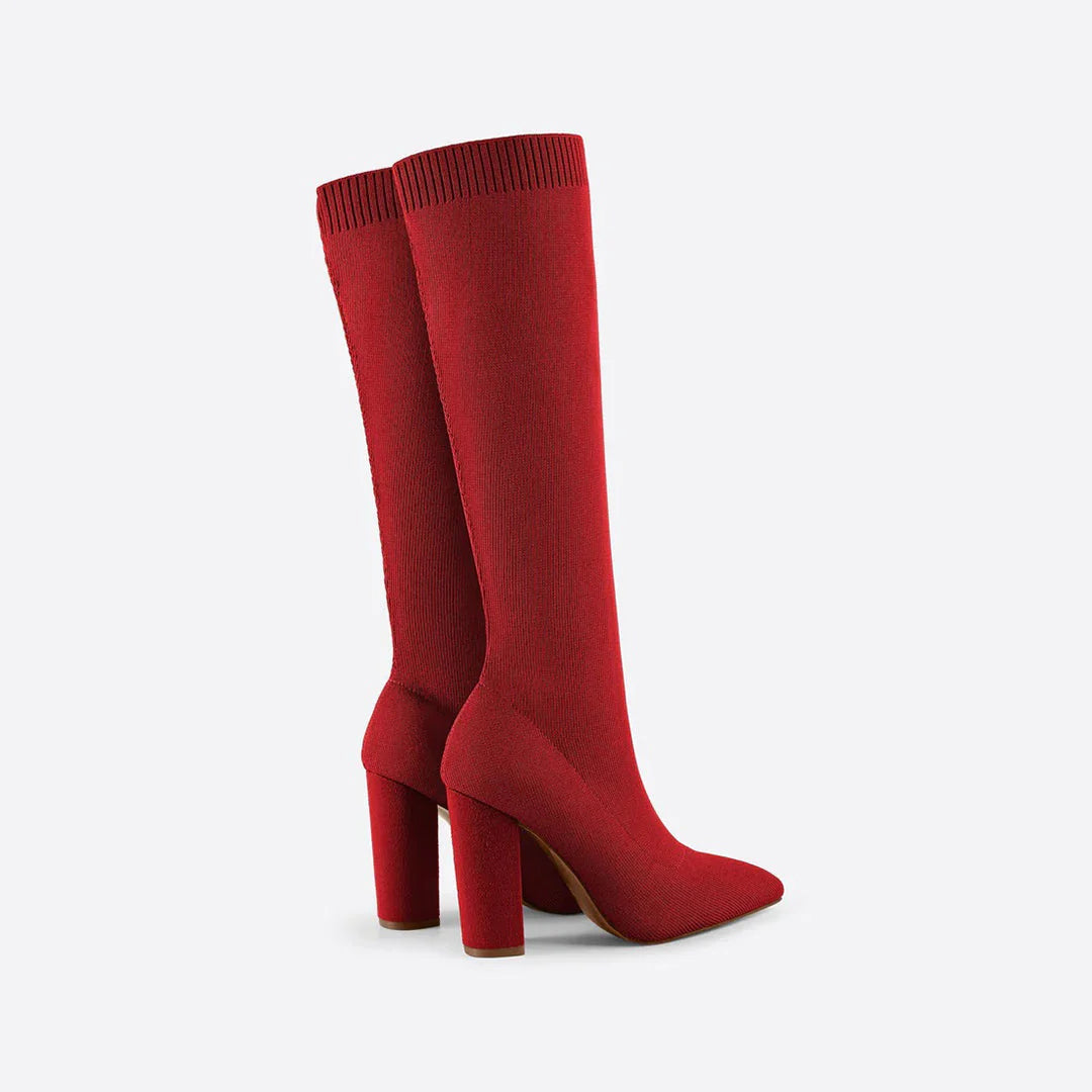 Angela | Damen Herbst Strickstiefel mit Hohem Absatz