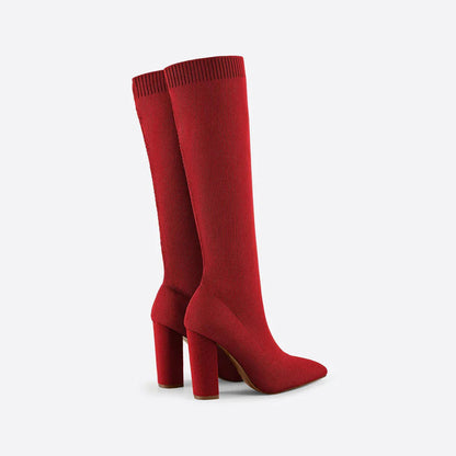 Angela | Damen Herbst Strickstiefel mit Hohem Absatz