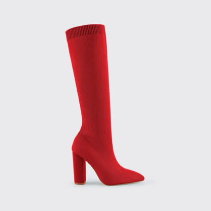 Angela | Damen Herbst Strickstiefel mit Hohem Absatz
