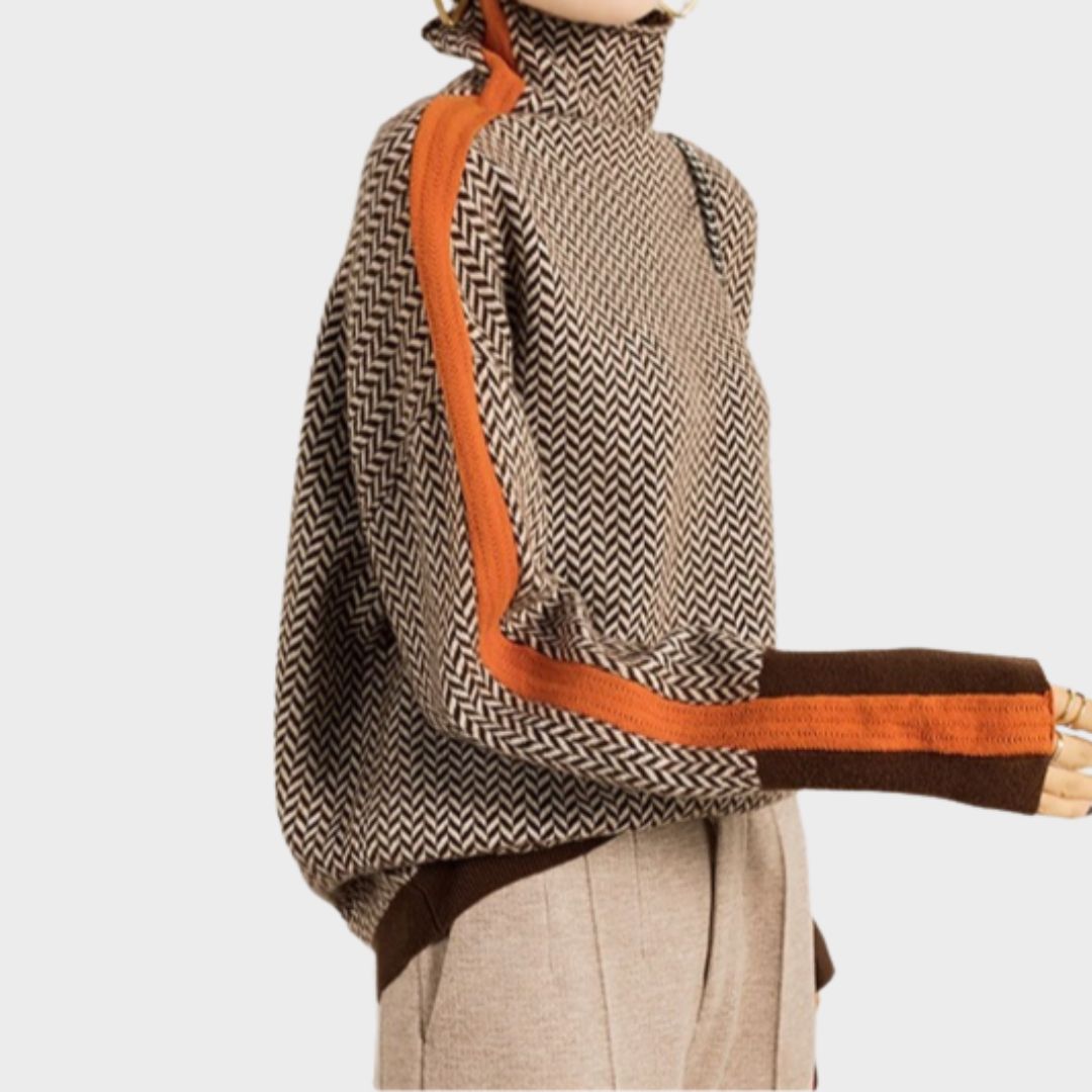Sabine | Damen Luxus Fischgrät Rollkragenpullover