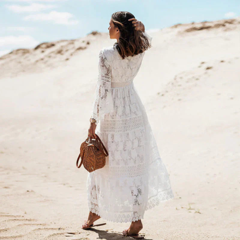 Elfriede | Damen Sommer Maxikleid im Boho-Stil mit Langarm