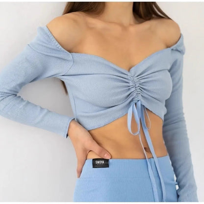 Irina | Damen Frühlings Langarmtop mit Rafffront