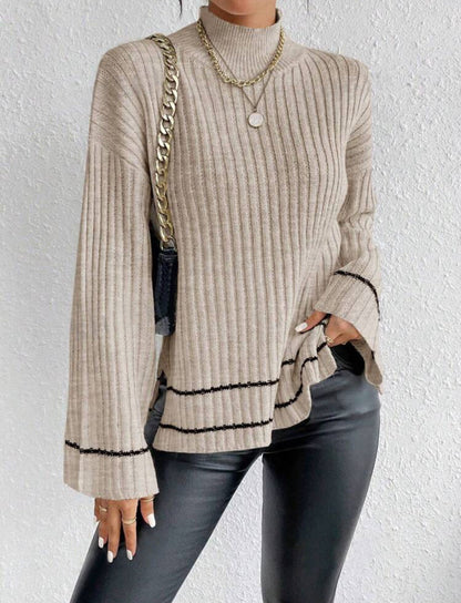 Pauline | Damen Lässige Langärmlige Gerippte Strickpullover