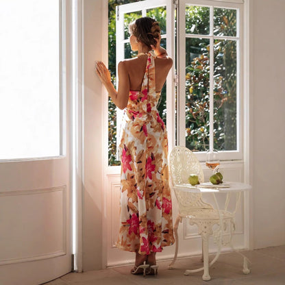 Marion | Damen Blumen Neckholder Maxikleid
