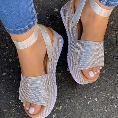 Karin | Damen Sandalen mit Offener Spitze und Knöchelriemen, Flach