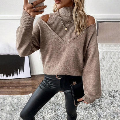 Theo | Damen Frühlings Rollkragenpullover mit Cut-Out-Schultern