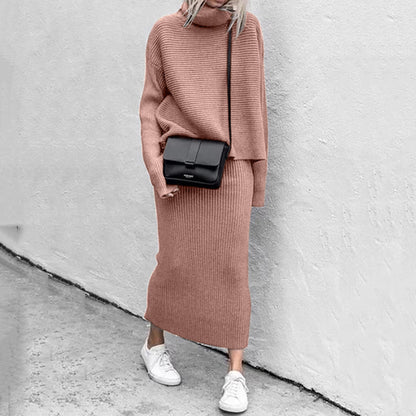 Ursula | Damen Herbst Geripptes Strick Zweiteiler-Rockset