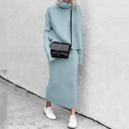 Ursula | Damen Herbst Geripptes Strick Zweiteiler-Rockset