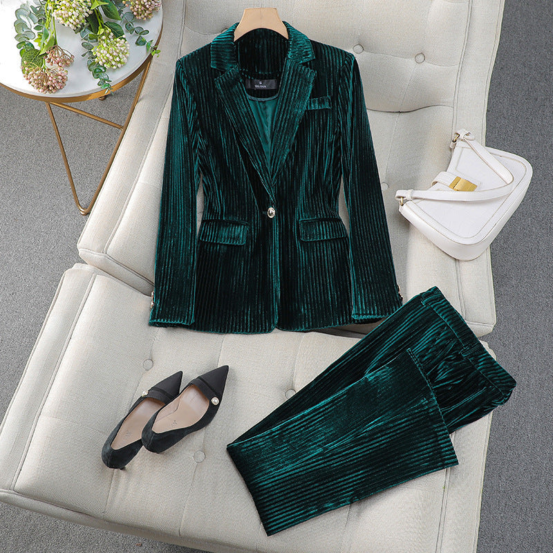 Martina | Damen Elegantes Zweiteiliges Anzugset mit Langem Blazer
