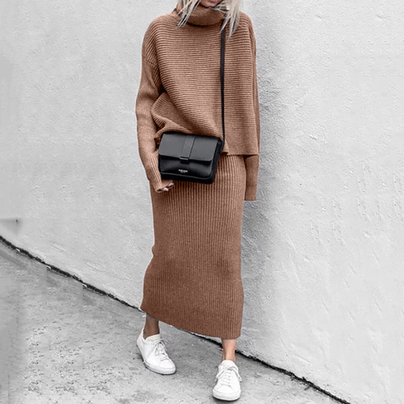 Ursula | Damen Herbst Geripptes Strick Zweiteiler-Rockset