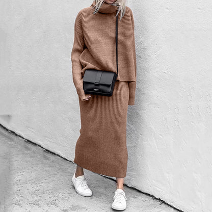 Ursula | Damen Herbst Geripptes Strick Zweiteiler-Rockset