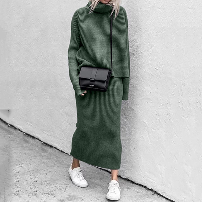 Ursula | Damen Herbst Geripptes Strick Zweiteiler-Rockset