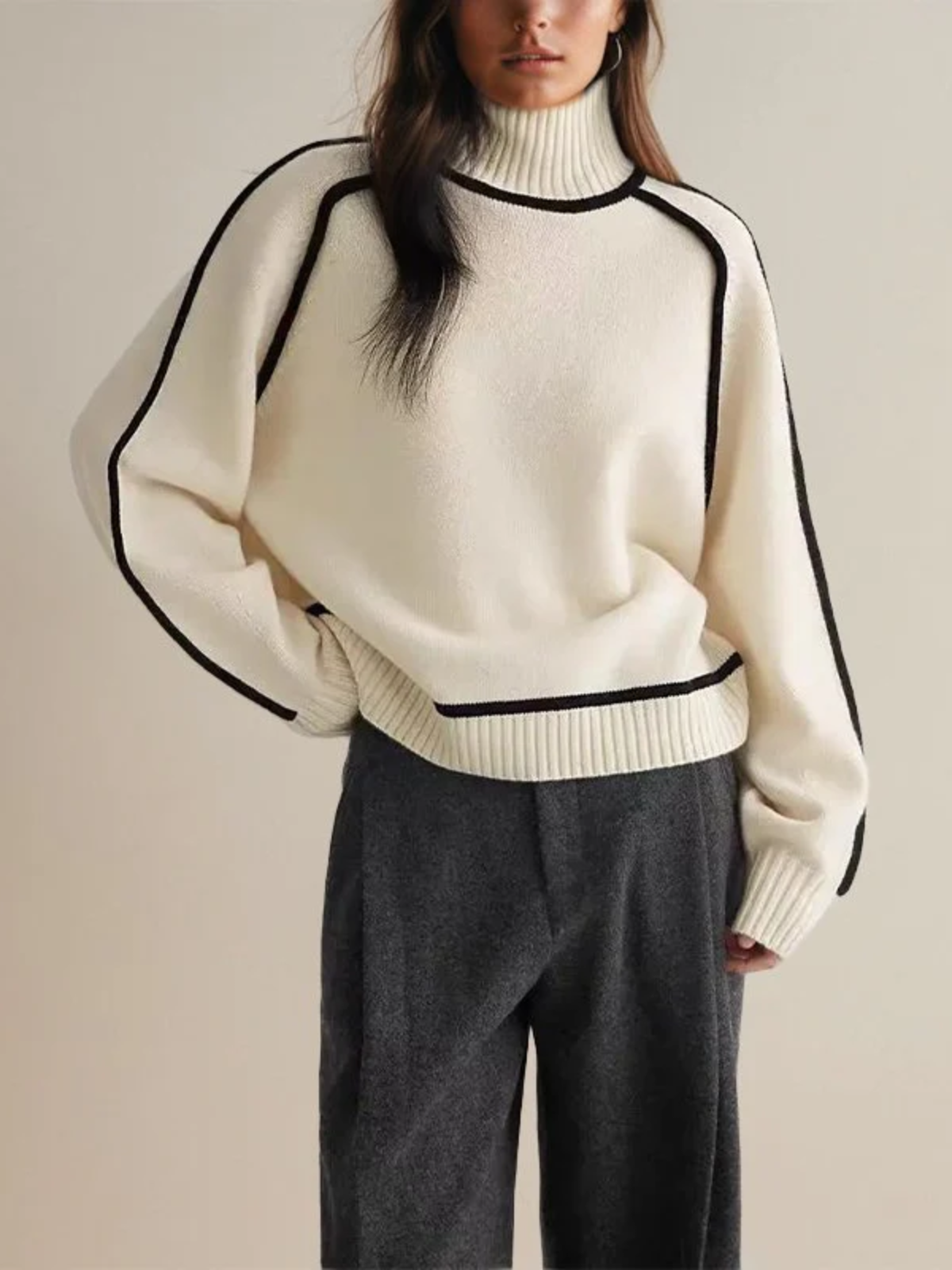 Lydia | Damen Herbst Rollkragenpullover mit Farbblock-Design