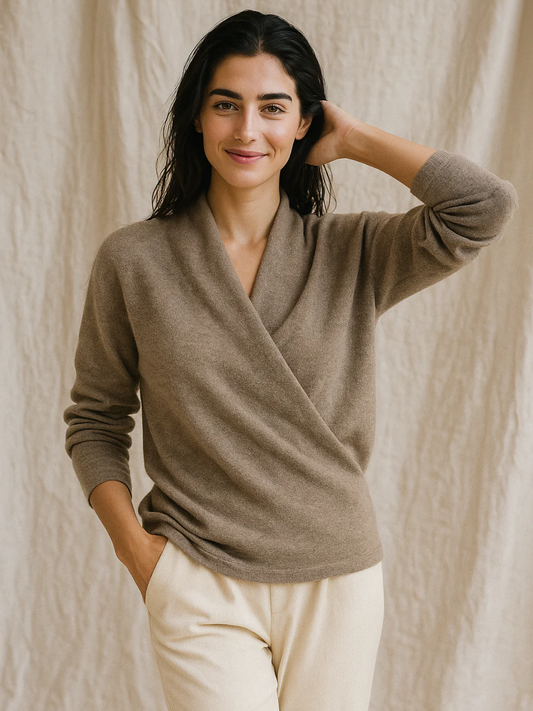Susanne | Damen Herbst Strickpullover mit Wickel-V-Ausschnitt