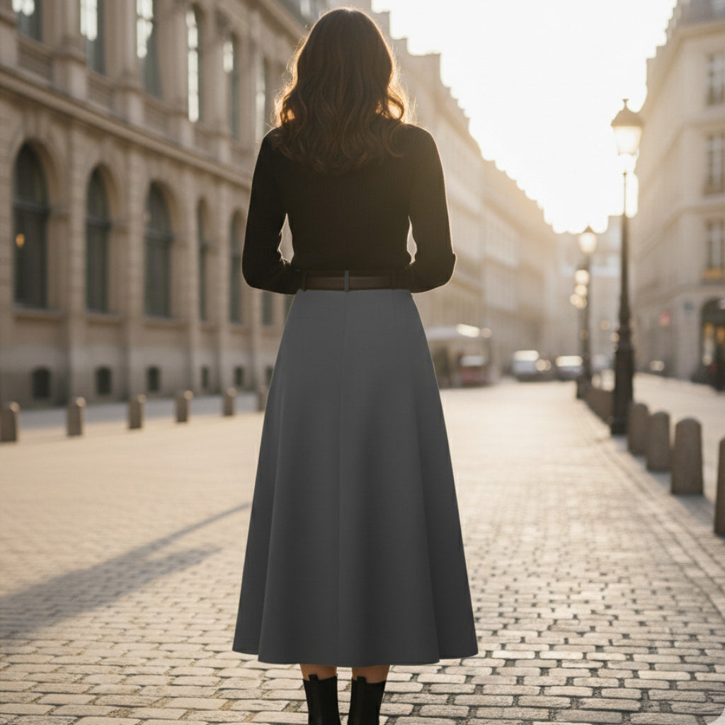 Elke | Damen Frühlings Plissierter Midi-Rock mit Gürtel