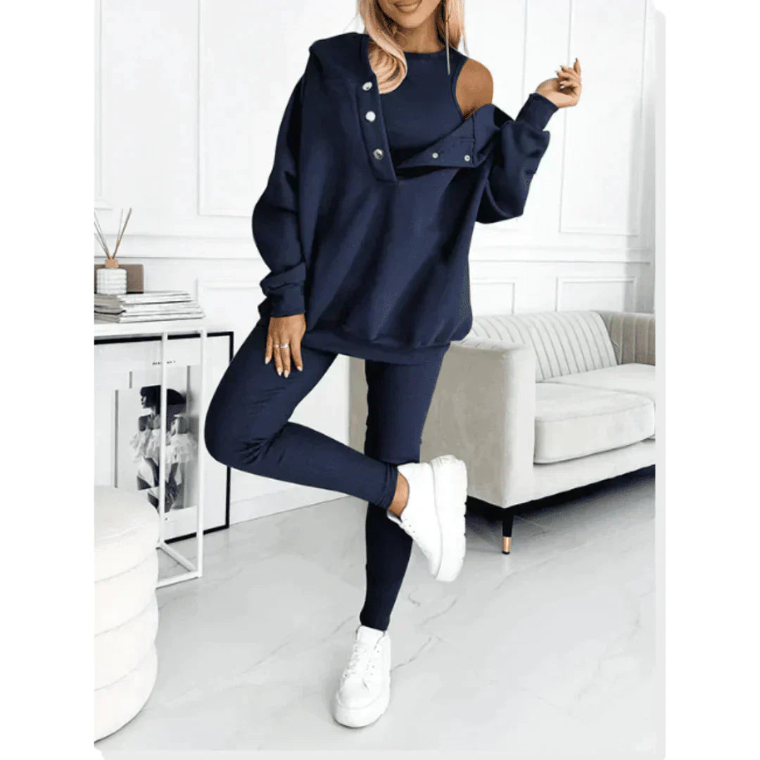 Theresa | Damen Herbst Lässiges Dreiteiliges Co-Ord Set