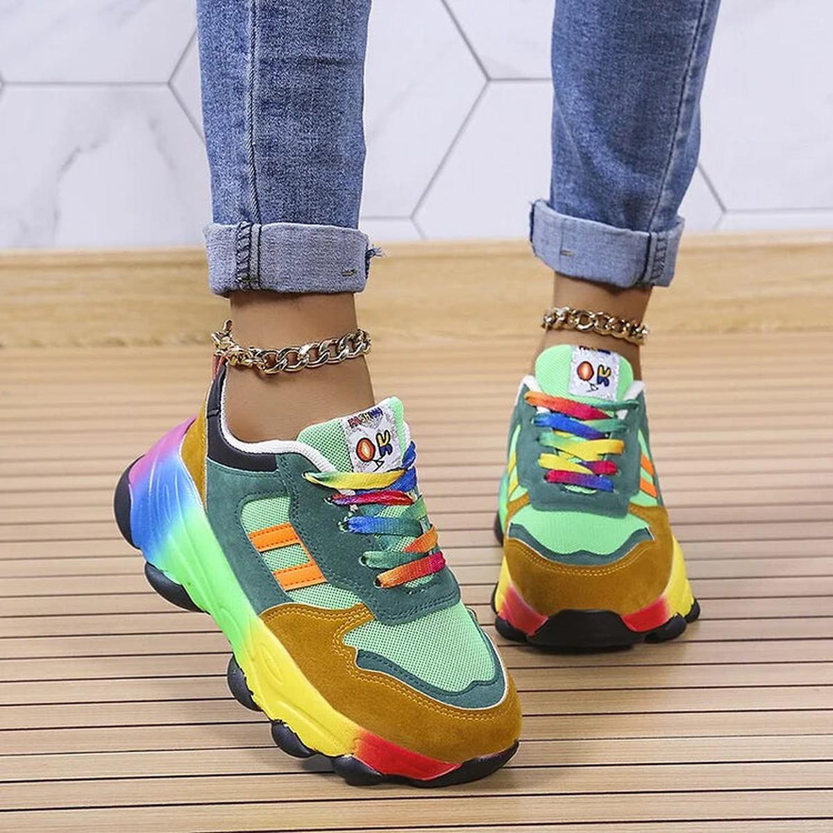 Hanna | Damen Modische Schnürsneaker in leuchtendem Design