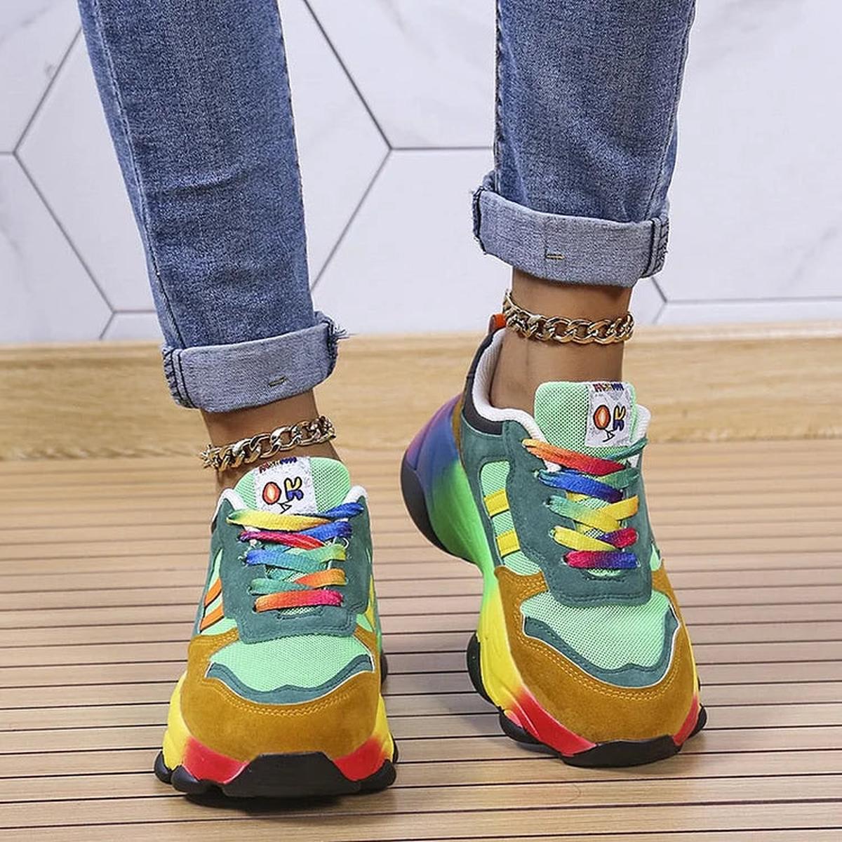 Hanna | Damen Modische Schnürsneaker in leuchtendem Design