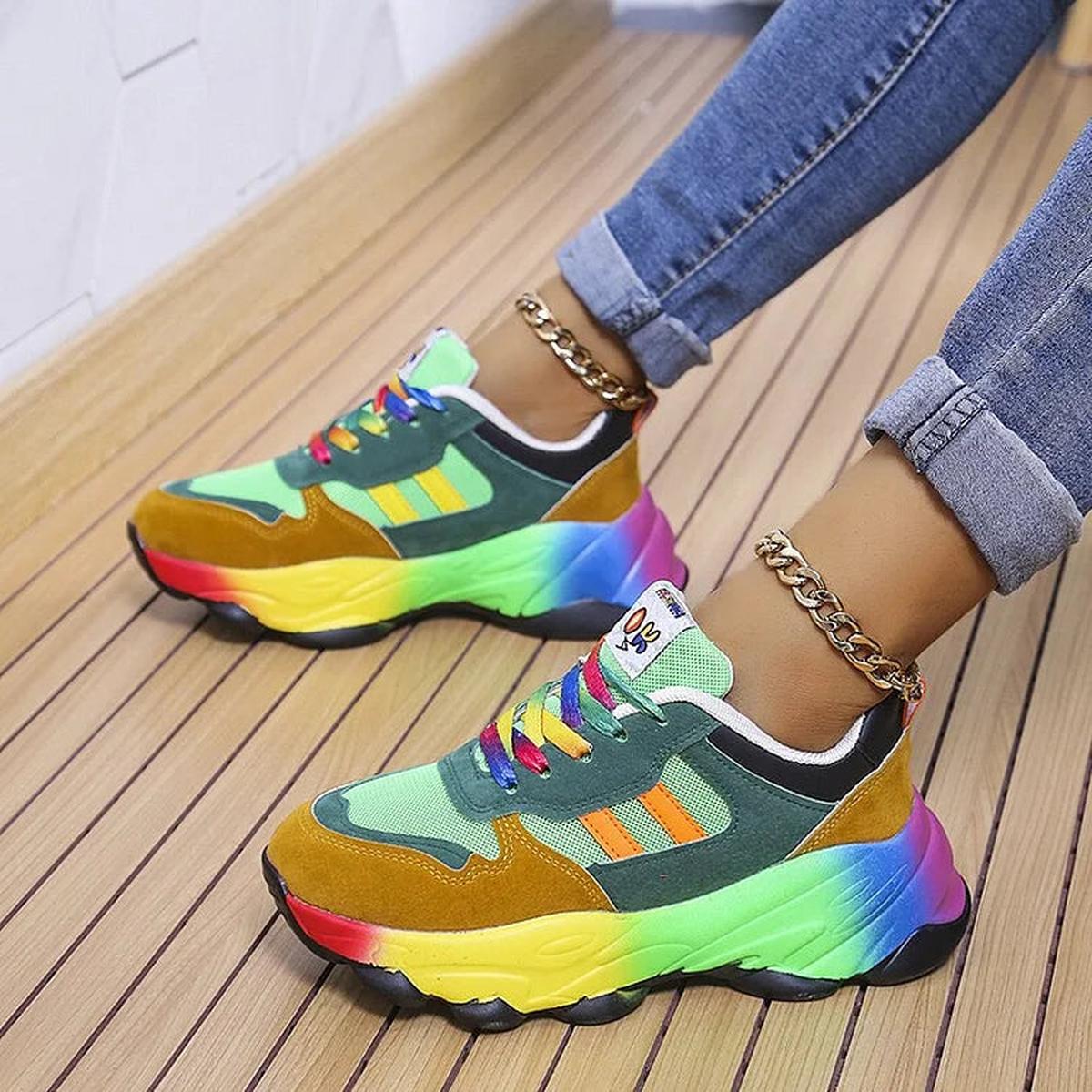 Hanna | Damen Modische Schnürsneaker in leuchtendem Design