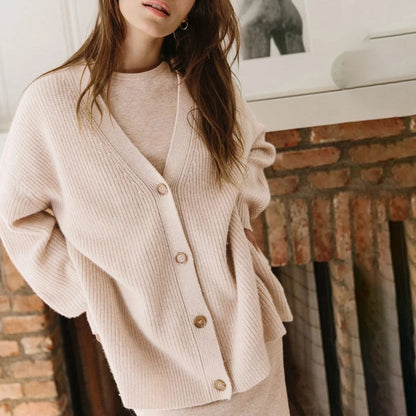 Sarah | Damen Klassischer Strick-Cardigan mit Knöpfen
