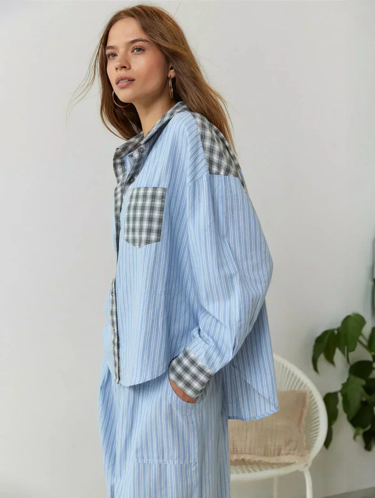 Maria | Damen Kariertes Zweiteiliges Set für den Frühling