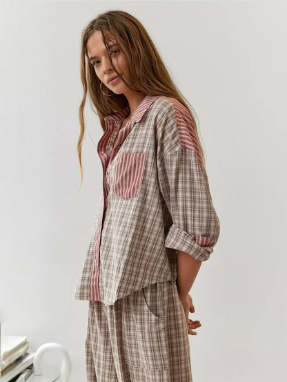 Maria | Damen Kariertes Zweiteiliges Set für den Frühling