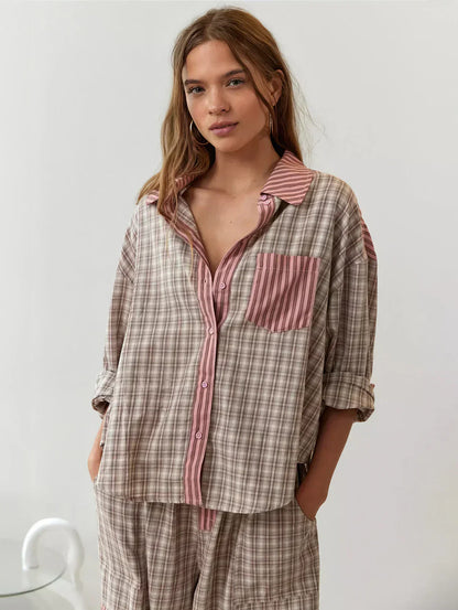 Maria | Damen Kariertes Zweiteiliges Set für den Frühling