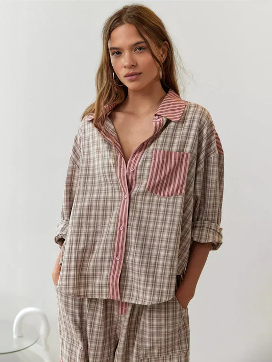 Maria | Damen Kariertes Zweiteiliges Set für den Frühling