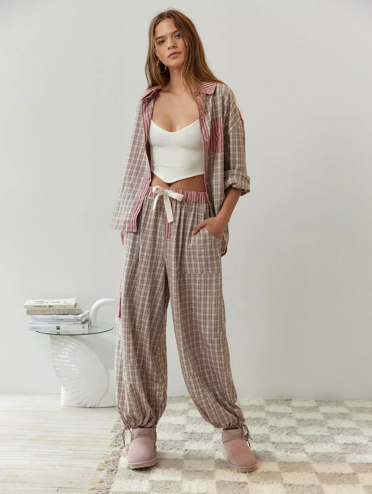 Maria | Damen Kariertes Zweiteiliges Set für den Frühling