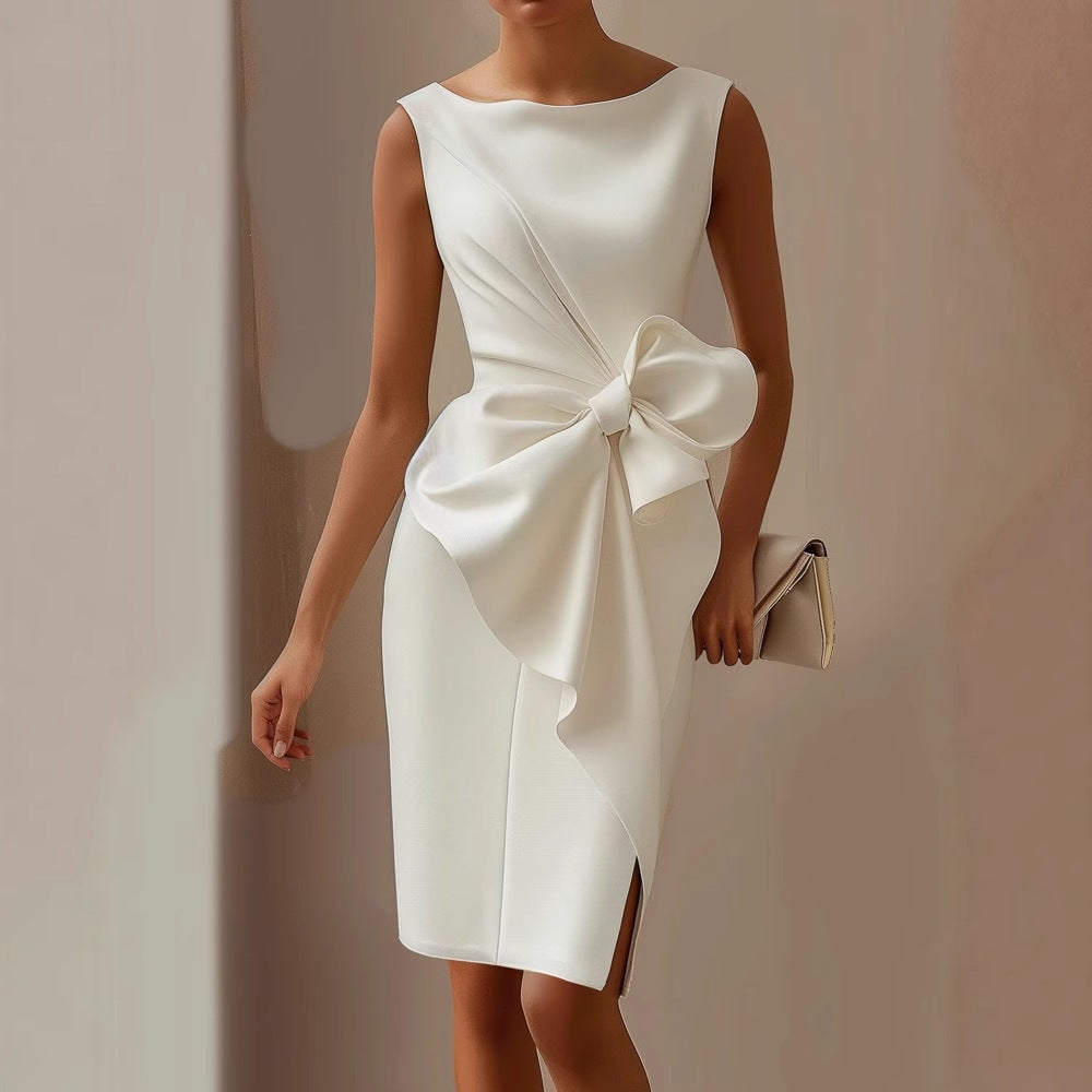 Andrea | Damen Formelles Kleid mit seitlicher Drapierung und Schleifendetail