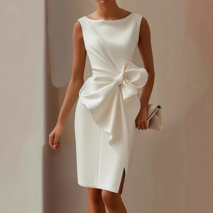 Andrea | Damen Formelles Kleid mit seitlicher Drapierung und Schleifendetail
